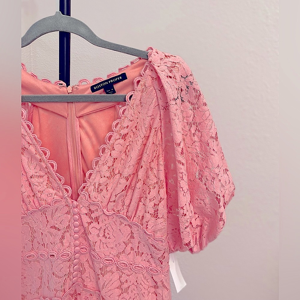 Boston Proper Dresses | Boston Proper Maxi Dress Pink Lace High low - Picture 7 of 9